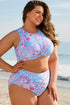 Plus Size Floral Print Twisted High Waist Bikini Set